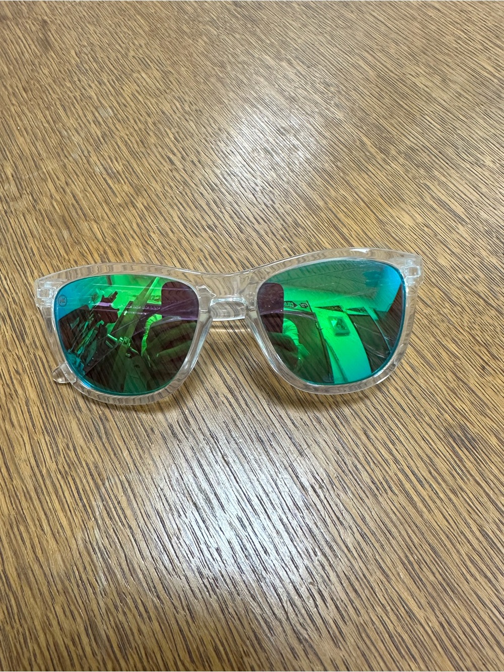 Youth clear polarized knockaround Sunglasses with Green-Blue Mirrored Lenses